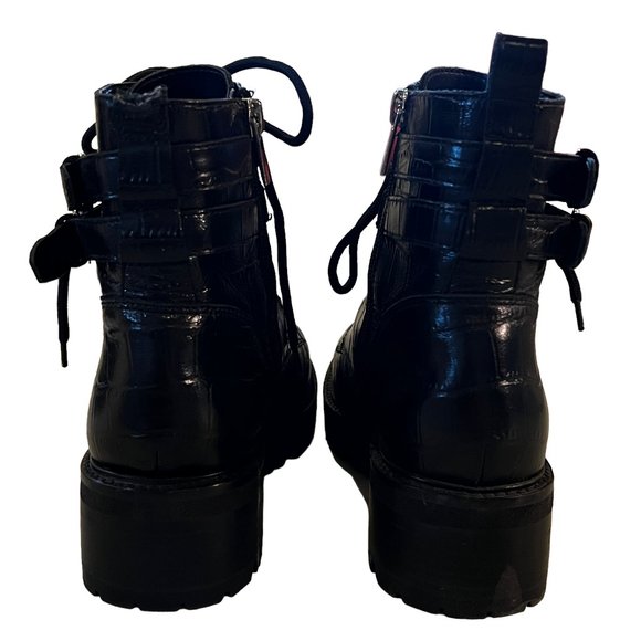 Marc Fisher LTD MLBARREN 2 Black Embossed Leather Combat Boots Size 7.5 M - Picture 7 of 12